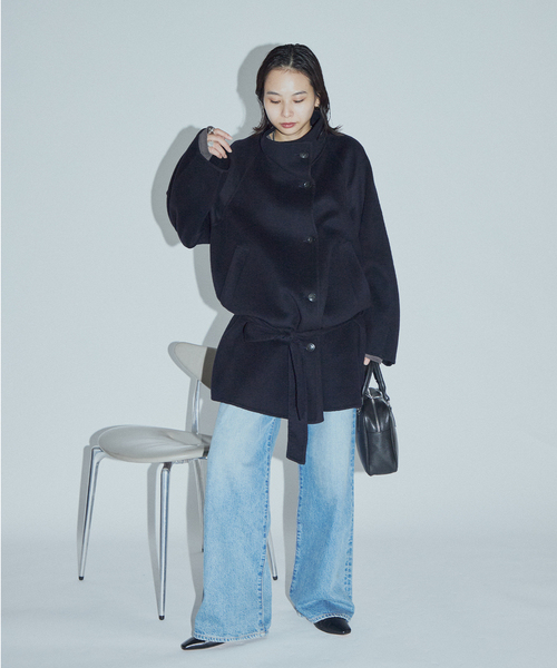 JOURNAL STANDARD(ジャーナルスタンダード)の「【ASIDE】スーパー140ビーバーリバーハイネック コート(その他アウター・レディース・ネイビー/ブラウン・FREE)」の8枚目の写真