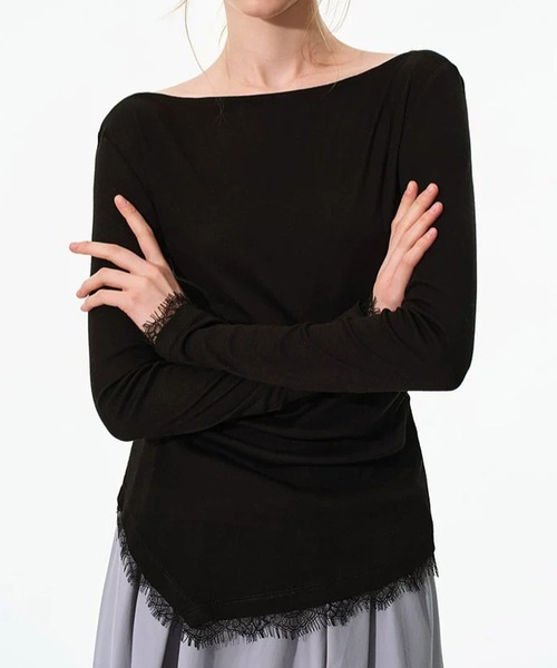 Fano Studios(ファノ ストゥディオズ)の「レースディテール アシンメトリートップス FQ26S257【Fano Studios】【2026AW】(Tシャツ/カットソー・レディース・ホワイト/ブラック・S/M/L)」の7枚目の写真