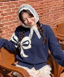 ビッグリボンジャガード立体リボンボタンカーディガン