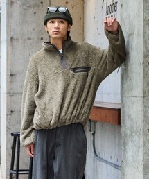 限定展開 ミリタリー シャギー フリース ハーフジップ プルオーバー