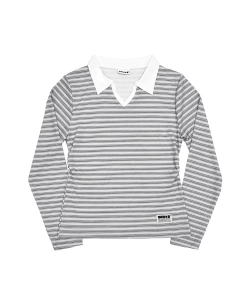 SEW-B（ソービー）の「リブストライプ襟付き長袖Tシャツ（セミクロップ）[グレー]（Tシャツ/カットソー・レディース・その他・FREE）」の2枚目の写真