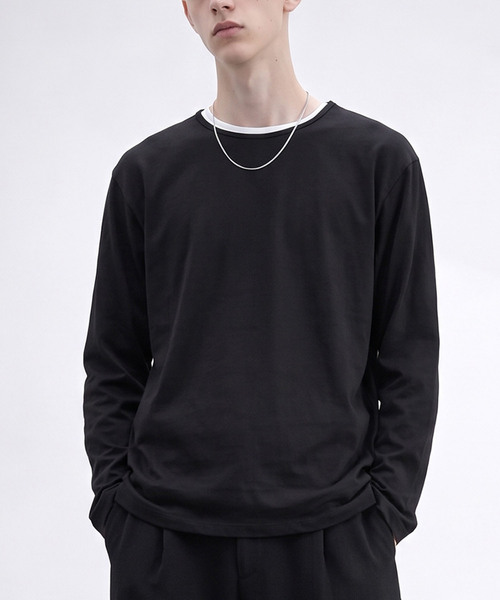 LIGNEL（リグネル）の「【LIGNEL】USAコットン リラックスフィット クルーネック ベーシック長袖カットソー（Tシャツ/カットソー・メンズ・ブラック/グリーン系/ブラウン系/ホワイト・L/M/S）」の2枚目の写真