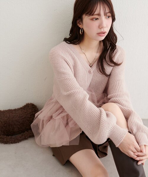 natural couture(ナチュラルクチュール)の「チュール重ねカーディガン(カーディガン/ボレロ・レディース・ピンク/アイボリー/ライトベージュ・FREE)」の3枚目の写真