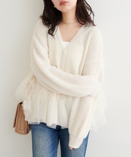 natural couture(ナチュラルクチュール)の「チュール重ねカーディガン(カーディガン/ボレロ・レディース・ピンク/アイボリー/ライトベージュ・FREE)」の12枚目の写真