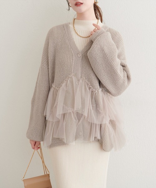 natural couture(ナチュラルクチュール)の「チュール重ねカーディガン(カーディガン/ボレロ・レディース・ピンク/アイボリー/ライトベージュ・FREE)」の2枚目の写真