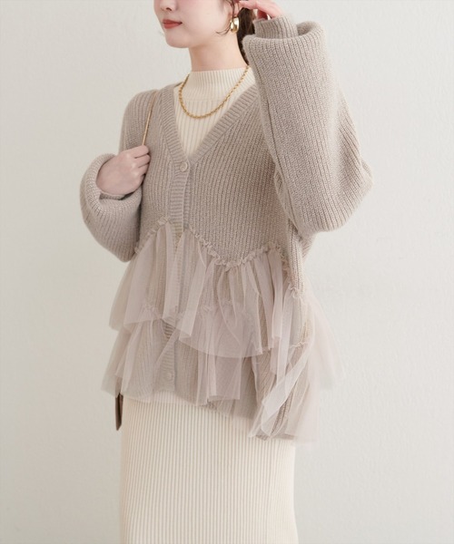 natural couture(ナチュラルクチュール)の「チュール重ねカーディガン(カーディガン/ボレロ・レディース・ピンク/アイボリー/ライトベージュ・FREE)」の4枚目の写真