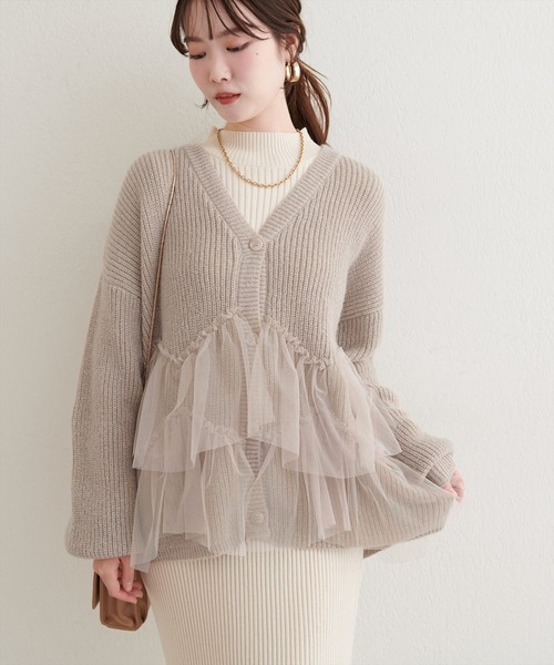 natural couture(ナチュラルクチュール)の「チュール重ねカーディガン(カーディガン/ボレロ・レディース・ピンク/アイボリー/ライトベージュ・FREE)」の5枚目の写真