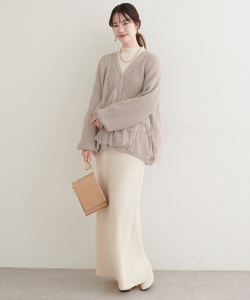 natural couture(ナチュラルクチュール)の「チュール重ねカーディガン(カーディガン/ボレロ・レディース・ピンク/アイボリー/ライトベージュ・FREE)」の7枚目の写真