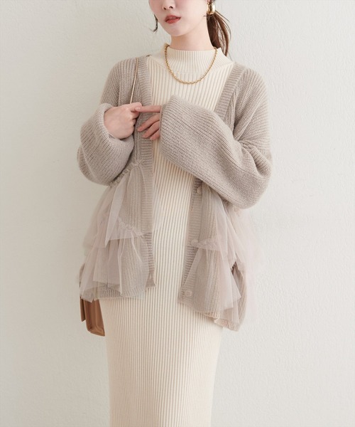 natural couture(ナチュラルクチュール)の「チュール重ねカーディガン(カーディガン/ボレロ・レディース・ピンク/アイボリー/ライトベージュ・FREE)」の8枚目の写真