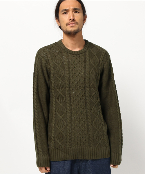 VIBGYOR（ヴィブジョー）の「VIBGYOR Select／総ケーブルクルーネックセーター（ニット/セーター・メンズ・チャコールグレー/杢グレー/カーキ/ワイン/ネイビー/キナリ・X-LARGE/LARGE/MEDIUM）」の4枚目の写真