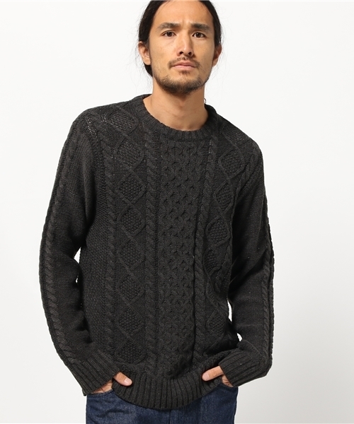 VIBGYOR（ヴィブジョー）の「VIBGYOR Select／総ケーブルクルーネックセーター（ニット/セーター・メンズ・チャコールグレー/杢グレー/カーキ/ワイン/ネイビー/キナリ・X-LARGE/LARGE/MEDIUM）」の2枚目の写真