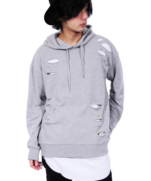 8(eight)(エイト)の「ダメージ加工プルオーバーパーカー スウェット(パーカー・メンズ・カーキ/ブラック/ホワイト/グレー・LARGE/MEDIUM)」の3枚目の写真