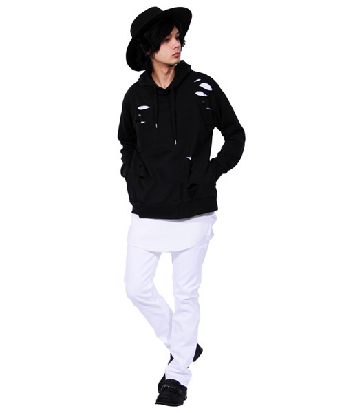 8(eight)(エイト)の「ダメージ加工プルオーバーパーカー スウェット(パーカー・メンズ・カーキ/ブラック/ホワイト/グレー・LARGE/MEDIUM)」の6枚目の写真