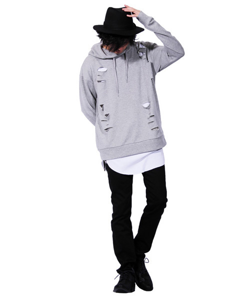 8(eight)(エイト)の「ダメージ加工プルオーバーパーカー スウェット(パーカー・メンズ・カーキ/ブラック/ホワイト/グレー・LARGE/MEDIUM)」の7枚目の写真