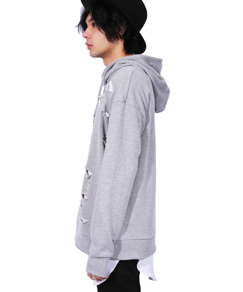 8(eight)(エイト)の「ダメージ加工プルオーバーパーカー スウェット(パーカー・メンズ・カーキ/ブラック/ホワイト/グレー・LARGE/MEDIUM)」の9枚目の写真