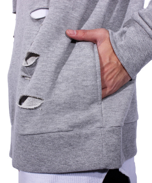 8(eight)(エイト)の「ダメージ加工プルオーバーパーカー スウェット(パーカー・メンズ・カーキ/ブラック/ホワイト/グレー・LARGE/MEDIUM)」の17枚目の写真