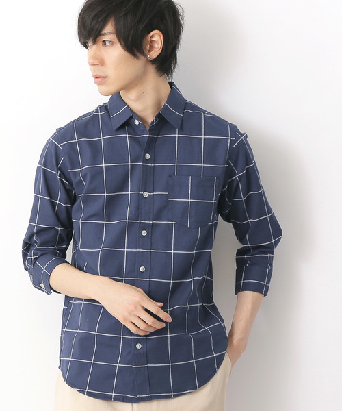 MONO-MART（モノマート）の「7分袖ストレッチリネンシャツ/ナチュラル綿麻素材（シャツ/ブラウス・メンズ・グリーン系その他/ネイビー/ブルー系その他/ブルー系その他2/ブルー系その他3/ライトピンク/オフホワイト/ホワイト系その他2/ホワイト系その他/ホワイト系その他3/レッド系その他/グレー系その他/ブラック/ホワイト系その他4/ブラウン/ベージュ/グリーン系その他2/オレンジ系その他・M/XL/L/S）」の15枚目の写真