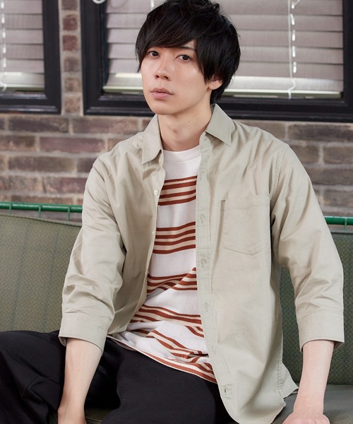 MONO-MART（モノマート）の「7分袖ストレッチリネンシャツ/ナチュラル綿麻素材（シャツ/ブラウス・メンズ・グリーン系その他/ネイビー/ブルー系その他/ブルー系その他2/ブルー系その他3/ライトピンク/オフホワイト/ホワイト系その他2/ホワイト系その他/ホワイト系その他3/レッド系その他/グレー系その他/ブラック/ホワイト系その他4/ブラウン/ベージュ/グリーン系その他2/オレンジ系その他・M/XL/L/S）」の10枚目の写真