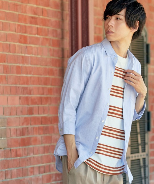 MONO-MART（モノマート）の「7分袖ストレッチリネンシャツ/ナチュラル綿麻素材（シャツ/ブラウス・メンズ・グリーン系その他/ネイビー/ブルー系その他/ブルー系その他2/ブルー系その他3/ライトピンク/オフホワイト/ホワイト系その他2/ホワイト系その他/ホワイト系その他3/レッド系その他/グレー系その他/ブラック/ホワイト系その他4/ブラウン/ベージュ/グリーン系その他2/オレンジ系その他・M/XL/L/S）」の14枚目の写真