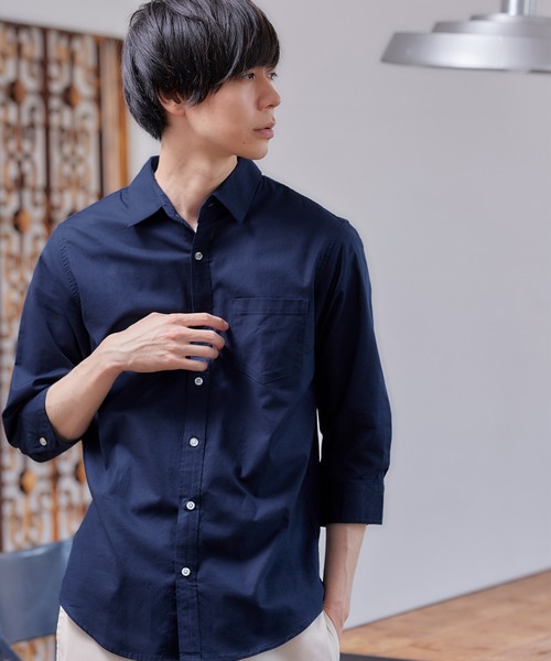 MONO-MART（モノマート）の「7分袖ストレッチリネンシャツ/ナチュラル綿麻素材（シャツ/ブラウス・メンズ・グリーン系その他/ネイビー/ブルー系その他/ブルー系その他2/ブルー系その他3/ライトピンク/オフホワイト/ホワイト系その他2/ホワイト系その他/ホワイト系その他3/レッド系その他/グレー系その他/ブラック/ホワイト系その他4/ブラウン/ベージュ/グリーン系その他2/オレンジ系その他・M/XL/L/S）」の13枚目の写真