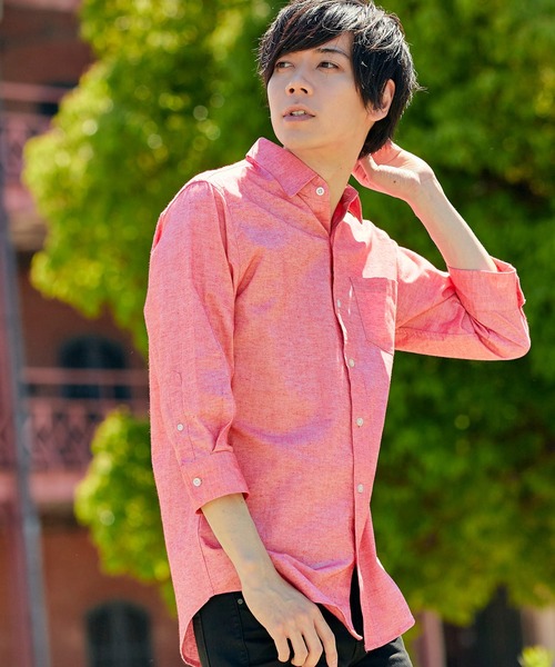 MONO-MART（モノマート）の「7分袖ストレッチリネンシャツ/ナチュラル綿麻素材（シャツ/ブラウス・メンズ・グリーン系その他/ネイビー/ブルー系その他/ブルー系その他2/ブルー系その他3/ライトピンク/オフホワイト/ホワイト系その他2/ホワイト系その他/ホワイト系その他3/レッド系その他/グレー系その他/ブラック/ホワイト系その他4/ブラウン/ベージュ/グリーン系その他2/オレンジ系その他・M/XL/L/S）」の18枚目の写真