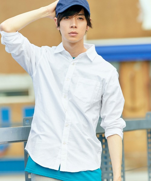 MONO-MART（モノマート）の「7分袖ストレッチリネンシャツ/ナチュラル綿麻素材（シャツ/ブラウス・メンズ・グリーン系その他/ネイビー/ブルー系その他/ブルー系その他2/ブルー系その他3/ライトピンク/オフホワイト/ホワイト系その他2/ホワイト系その他/ホワイト系その他3/レッド系その他/グレー系その他/ブラック/ホワイト系その他4/ブラウン/ベージュ/グリーン系その他2/オレンジ系その他・M/XL/L/S）」の3枚目の写真