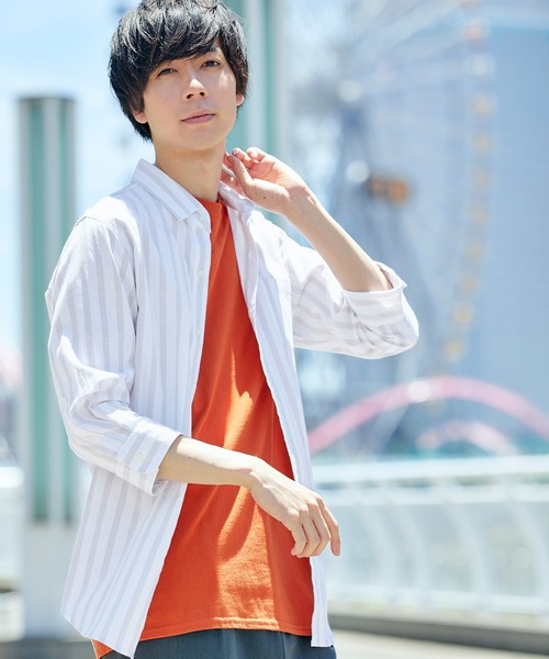 MONO-MART（モノマート）の「7分袖ストレッチリネンシャツ/ナチュラル綿麻素材（シャツ/ブラウス・メンズ・グリーン系その他/ネイビー/ブルー系その他/ブルー系その他2/ブルー系その他3/ライトピンク/オフホワイト/ホワイト系その他2/ホワイト系その他/ホワイト系その他3/レッド系その他/グレー系その他/ブラック/ホワイト系その他4/ブラウン/ベージュ/グリーン系その他2/オレンジ系その他・M/XL/L/S）」の7枚目の写真