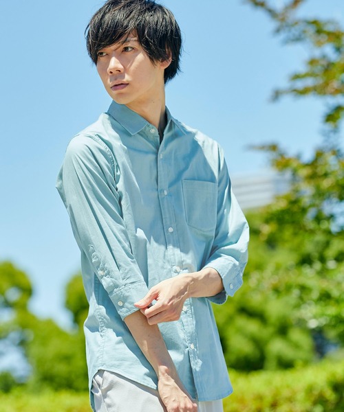 MONO-MART（モノマート）の「7分袖ストレッチリネンシャツ/ナチュラル綿麻素材（シャツ/ブラウス・メンズ・グリーン系その他/ネイビー/ブルー系その他/ブルー系その他2/ブルー系その他3/ライトピンク/オフホワイト/ホワイト系その他2/ホワイト系その他/ホワイト系その他3/レッド系その他/グレー系その他/ブラック/ホワイト系その他4/ブラウン/ベージュ/グリーン系その他2/オレンジ系その他・M/XL/L/S）」の12枚目の写真