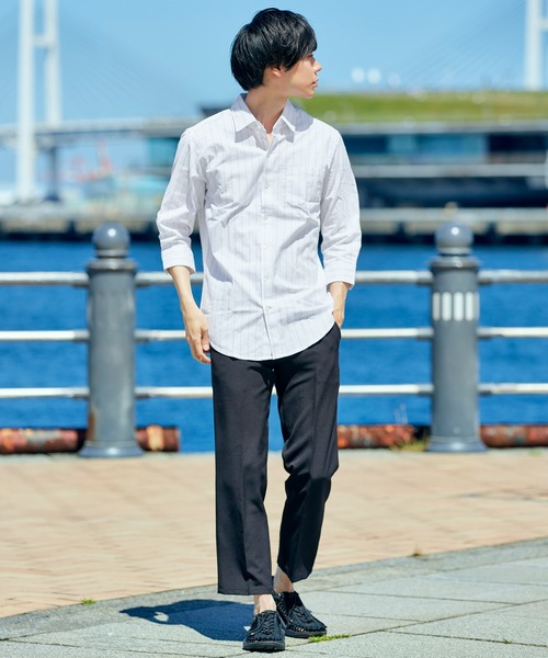 7分袖ストレッチリネンシャツ/ナチュラル綿麻素材 MONO-MART│MONO