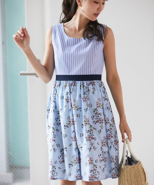 Tocco Closet トッコ クローゼット の フラワー ストライプmixワンピース ワンピース Wear