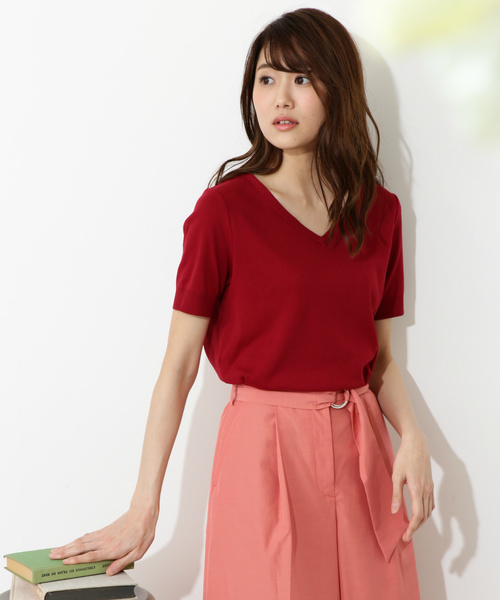 NATURAL BEAUTY BASIC（ナチュラルビューティーベーシック）の「セーターマシーンVネックニット（ニット/セーター・レディース・ホワイト系その他/オフホワイト/レッド/ネイビー・MEDIUM）」の12枚目の写真