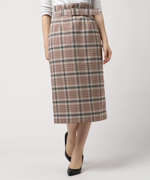 Cheek（チーク）の「共ベルトチェックロングタイトスカート（スカート・レディース・ベージュ/ネイビー/グレー・MEDIUM）」の6枚目の写真