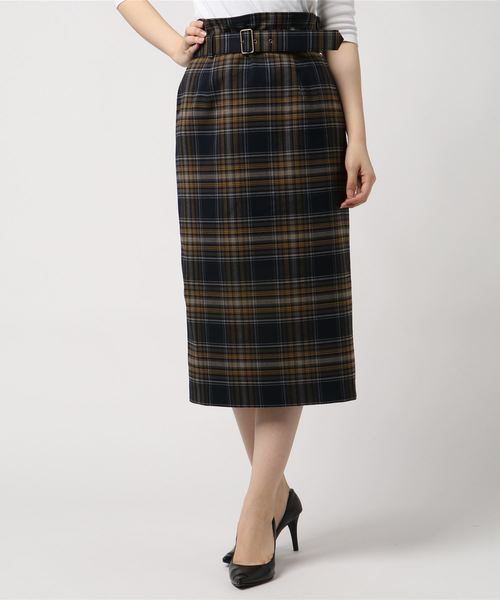 Cheek（チーク）の「共ベルトチェックロングタイトスカート（スカート・レディース・ベージュ/ネイビー/グレー・MEDIUM）」の7枚目の写真