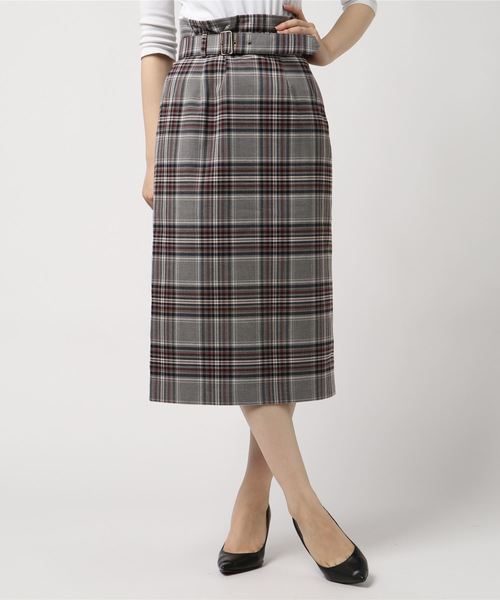 Cheek（チーク）の「共ベルトチェックロングタイトスカート（スカート・レディース・ベージュ/ネイビー/グレー・MEDIUM）」の11枚目の写真