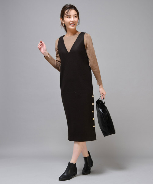 un dix cors（アンディコール）の「メルトンIラインワンピース（ジャンパースカート・レディース・オフホワイト/ブラック・FREE）」の2枚目の写真