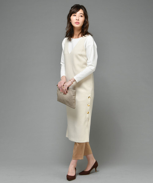 un dix cors（アンディコール）の「メルトンIラインワンピース（ジャンパースカート・レディース・オフホワイト/ブラック・FREE）」の6枚目の写真