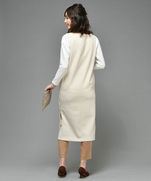 un dix cors（アンディコール）の「メルトンIラインワンピース（ジャンパースカート・レディース・オフホワイト/ブラック・FREE）」の9枚目の写真