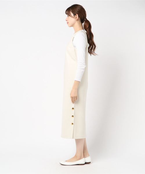 un dix cors（アンディコール）の「メルトンIラインワンピース（ジャンパースカート・レディース・オフホワイト/ブラック・FREE）」の3枚目の写真