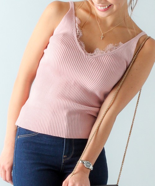 JUNOAH（ジュノア）の「レースリブキャミタンクトップ（タンクトップ・レディース・ホワイト/ブラック/パープル/ネイビー/ブラウン/グレー/オリーブ/ピンク/ブルー/グリーン/ダークグレー/ミント/クリーム/ワイン/サーモンピンク・FREE）」の13枚目の写真