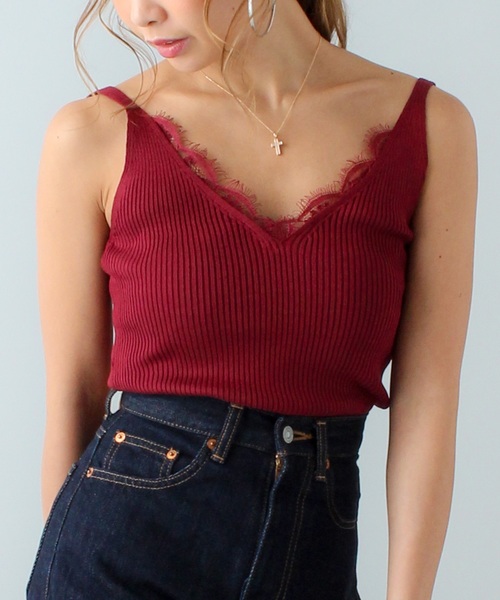 JUNOAH（ジュノア）の「レースリブキャミタンクトップ（タンクトップ・レディース・ホワイト/ブラック/パープル/ネイビー/ブラウン/グレー/オリーブ/ピンク/ブルー/グリーン/ダークグレー/ミント/クリーム/ワイン/サーモンピンク・FREE）」の15枚目の写真