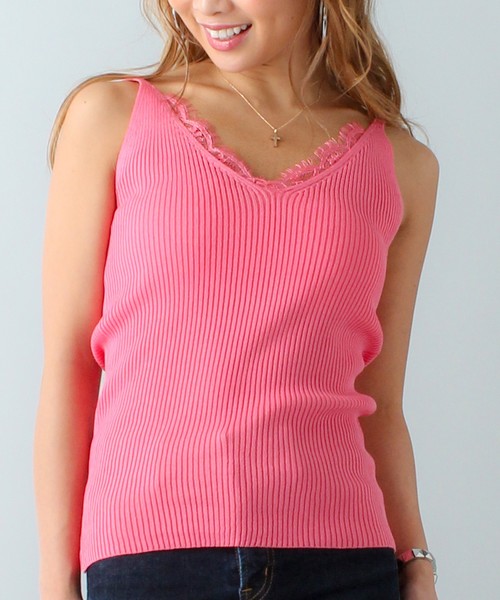 JUNOAH（ジュノア）の「レースリブキャミタンクトップ（タンクトップ・レディース・ホワイト/ブラック/パープル/ネイビー/ブラウン/グレー/オリーブ/ピンク/ブルー/グリーン/ダークグレー/ミント/クリーム/ワイン/サーモンピンク・FREE）」の14枚目の写真