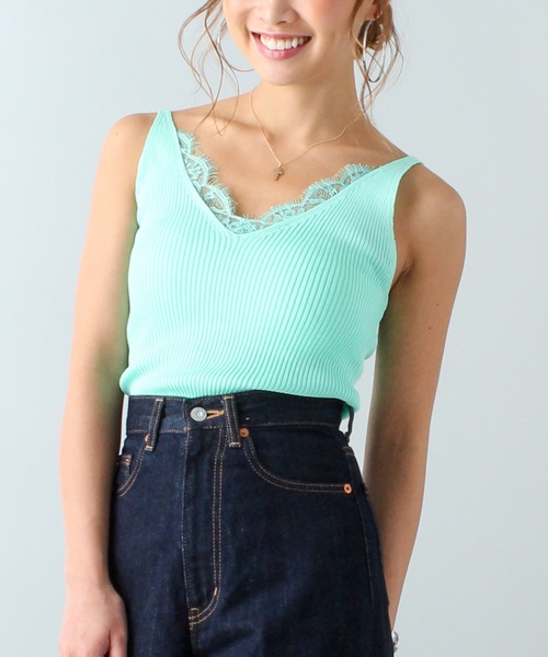 JUNOAH（ジュノア）の「レースリブキャミタンクトップ（タンクトップ・レディース・ホワイト/ブラック/パープル/ネイビー/ブラウン/グレー/オリーブ/ピンク/ブルー/グリーン/ダークグレー/ミント/クリーム/ワイン/サーモンピンク・FREE）」の9枚目の写真