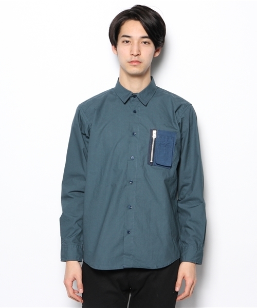 WHO'S WHO gallery（フーズフーギャラリー）の「MA-1ポケットRGシャツ（シャツ/ブラウス・メンズ・ホワイト/ブルー・MEDIUM/LARGE）」の3枚目の写真