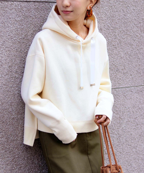 HER CLOSET(ハークローゼット)の「【HERCLOSET】【1mile/ワンマイルウェア】◆WEB限定◆裏起毛ショートスウェットフーディーパーカー(パーカー)」|アイボリー