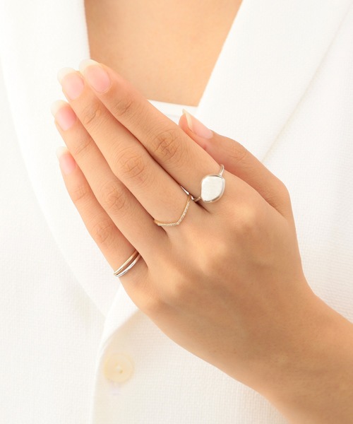 ★ agete アガット K10 SV シグネット ピンキーリング 3号 シルバー／K10カルセドニーピンキーリング｜ピンキーリング