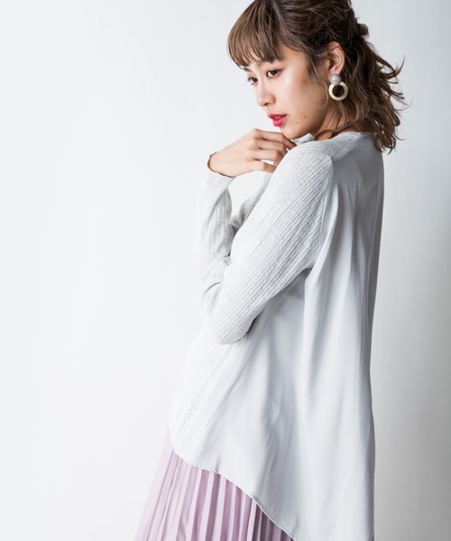 MILLION CARATS（ミリオンカラッツ）の「バック布帛ランダムリブニット（ニット/セーター・レディース・ブラック/グレー/アイボリー・FREE）」の3枚目の写真