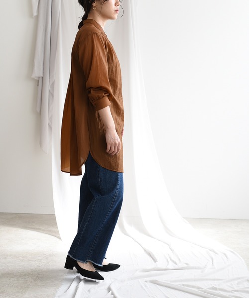 LHELBIE（レルビエ）の「バンドカラーシアーロングシャツ（シャツ/ブラウス・レディース・ベージュ/カーキ/キャメル・M）」の12枚目の写真