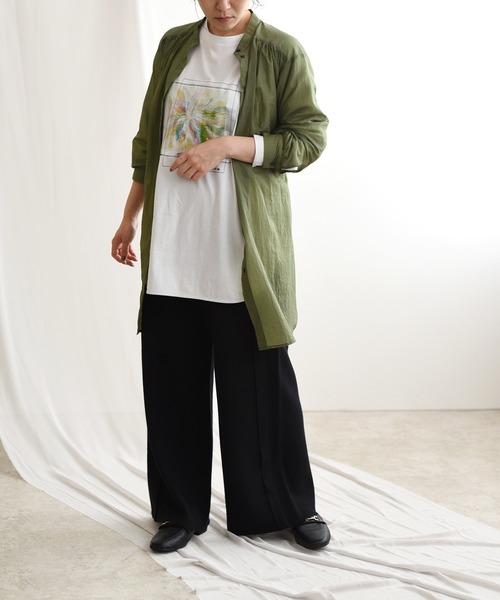 LHELBIE（レルビエ）の「バンドカラーシアーロングシャツ（シャツ/ブラウス・レディース・ベージュ/カーキ/キャメル・M）」の13枚目の写真