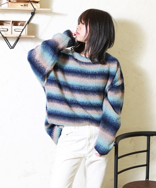 WESTSEA(ウエストシー)の「段染めヤーン オーバーサイズ グラデーションニット(ニット/セーター・メンズ・その他/ブラック×グレー/ブラウン系その他/グリーン系その他/ピンク系その他/ブルー系その他2・M/L)」の10枚目の写真