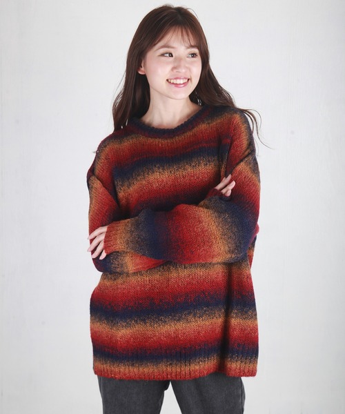 週末値下げ★pearlygates　グラデーション ニットワンピース セール】段染めヤーン オーバーサイズ グラデーションニット（ニット